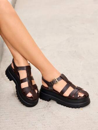 HighSole Sandales femme à bout rond, semelle épaisse, cloutées, style Glissant, mode décontractée de rue