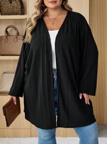 SHEIN CURVE+ Quần áo Curve Plus Size/Mùa thu/Mùa thu dành cho nữ/Mùa đông Áo khoác dệt kim gân đen cỡ lớn, Trang phục ngày lễ, Mùa thu/Đông Áo khoác cardigan cỡ lớn dành cho nữ 8xl Áo khoác ngoài cỡ lớn dành cho nữ 6xl Quần áo cỡ lớn dành cho nữ Quần áo Curvy Plus Quần áo mùa thu dành cho nữ, Mùa đông, CURVE PLUS/Mùa thu/Mùa đông - màu đen - Xem 5