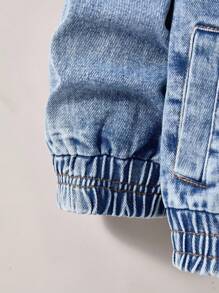 YOUNG BOYS 2-Piece Set: Zip-Up Denim Jacket With Elastic Hem & Cuffs Paired With Loose Cargo Pants, Fashionable Streetwear Style, Suitable For Spring/Summer