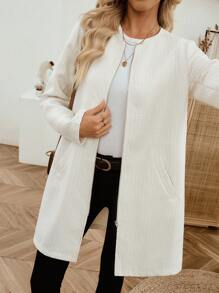 EMERY ROSE Veste longue décontractée à manches longues et fermeture éclair pour femmes, cardigan long blanc, cardigan long, cardigan duster, veste blanche pour femmes, cardigan, vêtements d'hiver pour femmes, veste d'hiver, manteau d'hiver, manteau d'hiver pour femmes, vêtements d'automne pour femmes