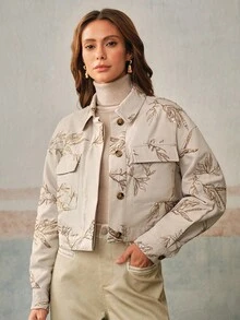 Anewsta 女士秋冬时尚约会之夜刺绣亮片杏色长袖夹克外套 - 杏色 - 查看 7