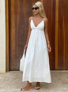 DAZY 女士蕾丝拼接吊带连衣裙，度假连衣裙 - 白色 - 查看 7