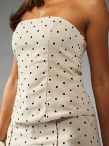 MISSGUIDED Áo quây chấm bi không dây kiểu corset mùa hè dự tiệc tối, mặc ôm vừa vặn, lấy cảm hứng từ phong cách cổ điển, chi tiết xếp nếp thanh lịch cổ điển - Màu be - Xem 5