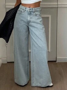 Livesso Women's Low Rise Straight Leg Jeans Casual Pants - Light Wash - View 2