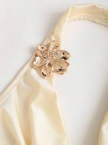 Sweetra 复古风荷叶边领无袖短款上衣，时尚褶皱腰设计，夏季女装时尚 - 杏色 - 查看 5