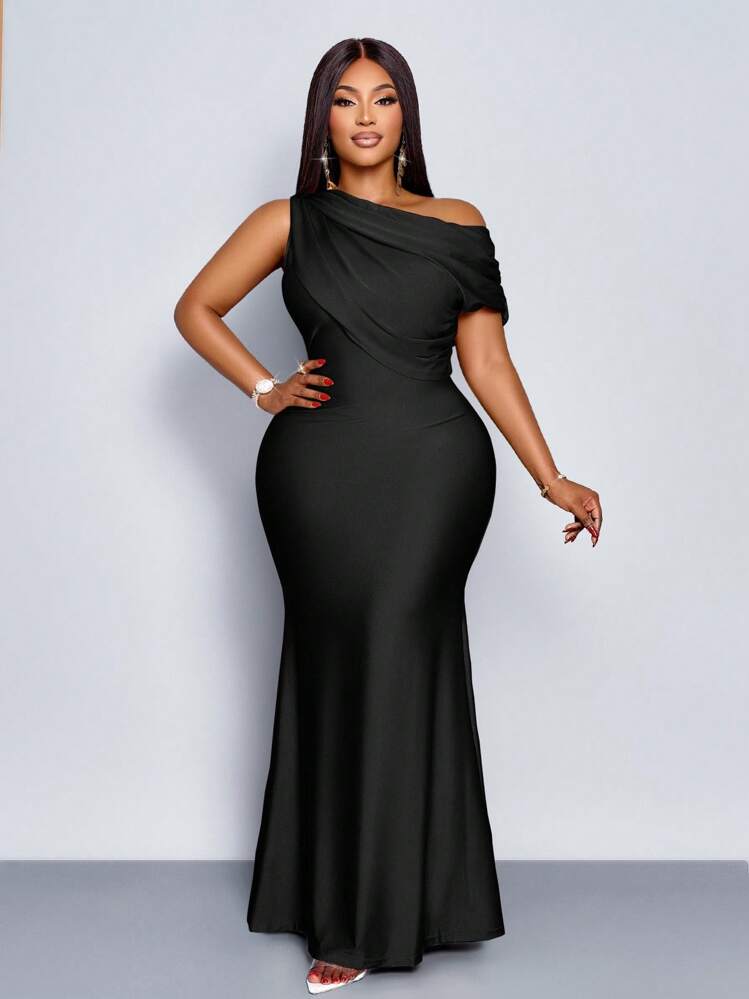 sleeveless formal women's black off the shoulder dress Womens Dresses For Long Mermaid Plus Size its your ticket to making lasting memories in our black dress for photoshoot Sensations Off Shoulder Satin Maxi