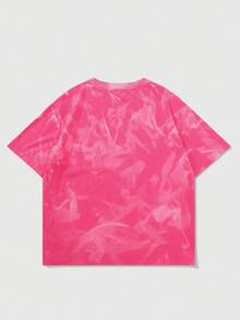 ROMWE MEN Anime Unisex Street Style American Design Zebra Print Short Sleeve T-Shirt - Hot Pink - View 2