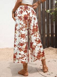 Breezaya Floral Print Loose Elastic Waist Pants For Summer Vacation - Multicolor - View 2