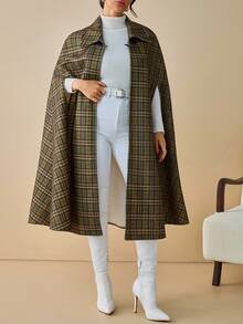EURMUSE Women's Multicolor Plaid Cut Out Button Front Elegant Coat - Multicolor - View 4