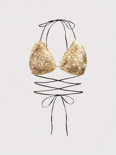 Fairycore Y2K Sexy Deer Spot Print Fuzzy Bikini Top For Women