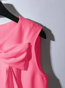 GlowEve 女式白色圆领束腰蝴蝶结无袖优雅迷你连衣裙 - 玫紅色 - 查看 3