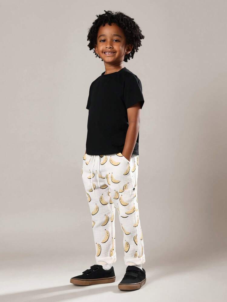 Cotton Pull On Pants With Banana Print Pattern
