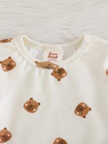 Cozy Pixies 少女卡通熊印花针织柔软圆领长袖上衣和松紧腰长裤两件套舒适睡衣套装 - 彩色 - 查看 4