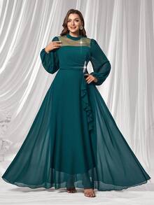 Coutiva Rochie de seară de lux pentru femei, mărime plus, elegantă și elegantă - Verde inchis - Vizualizare 5