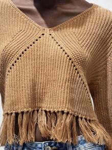 Lumivelle Suéter de punto casual de mujer con bajo con flecos y unicolor, para otoño e invierno