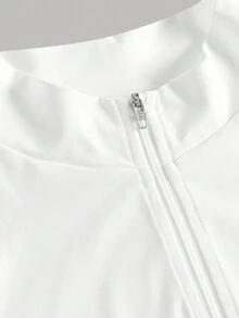 SHEIN Girlism Teen Girls Casual Elastic Half-Zip V-Neck Snug Fit Long Sleeve Tee, Basic Essential Autumn Winter Outerwear Fall - White - View 3