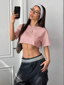 SHEIN Unity 女式白色露肩流苏短款上衣，超大街头风，百搭 Y2K 时尚性感短袖 T 恤，春夏