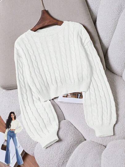 SHEIN Tall 休闲纯色灯笼袖短款毛衣