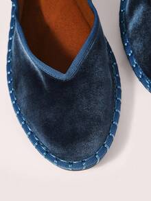 CUCCOO DOLLMOD CUCCOO Women's Navy Blue Velvet Comfortable Soft Criss-Cross Mary Jane Flats For Christmas Spring Shoes - Dusty Blue - View 7