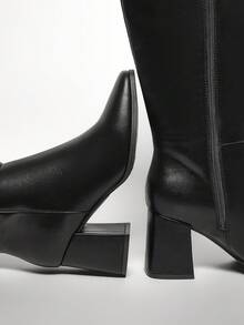 SHUZIA Women's Stylish & Comfortable Block Heel Knee-High Boots For Christmas Valentine's Day - Black - View 7