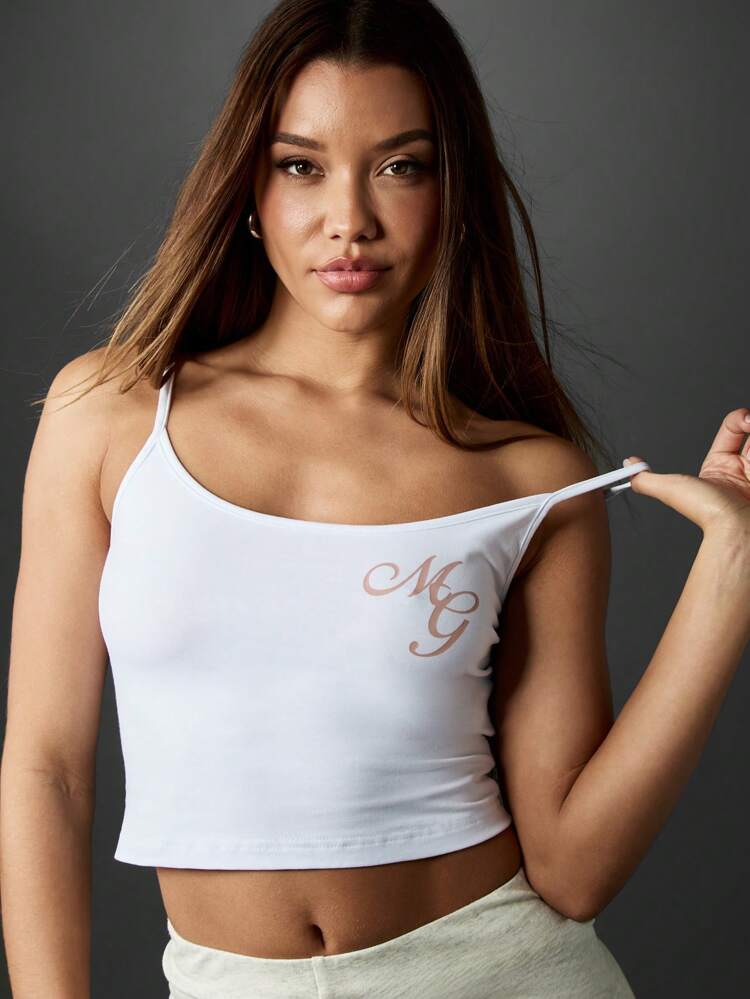 MISSGUIDED Ribbed Cotton Crop Tank Top With Logo Print