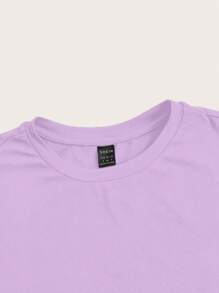 SHEIN ICON 紫色休闲简约图案圆领短袖修身短款女式T恤 - 紫色 - 查看 4