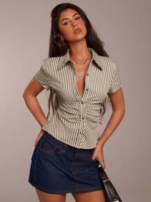 SHEIN Forever 21 海滩度假 夏季文艺复兴博览会 乡村音乐会 Y2k 上衣 毕业典礼 外出露背上衣 音乐节 机场 复活节 波西米亚风女式上衣 - 綠色 - 查看 3