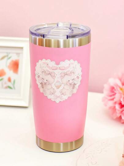 Sweetness 1pc Cute Bear, Cute Printed Coffee Cup, Personalized Insulated Coffee Cup, Text Coffee Cup, Tea Cup With Lid, Fun Water Cup, Stainless Steel Travel Cup, Insulated Travel Cup With Lid, Personalized Gifts For Men'S And Women'S Birthdays