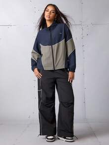 SHEIN Sports Women Sports Jackets Y2K Zip-Up Loose Casual Jacket, Spring & Autumn, Fall Winter Jackets, Nylon Jackets, Sportswear, Daily Wear Jacket Activewear, Sportwear, Tracksuit, Back To School, Retro Streetwear Streetstyle. Preppy, Blokecore, Women Athleisure Women Athleisure Wear Jacket Women Track Jacket Zip Up Jacket Women Workout Zip Up Sportswear Women Women Athleisure - Black - View 2