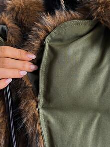 Muchica 绿色毛领女式休闲长袖棉服 - 軍綠色 - 查看 8