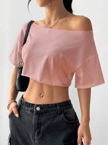 SHEIN Unity 女式白色露肩流苏短款上衣，超大街头风，百搭 Y2K 时尚性感短袖 T 恤，春夏