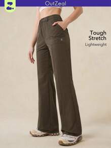 OutZeal 女士户外裤 露营徒步 防水弹力修身喇叭裤腿带口袋 - 棕色 - 查看 1