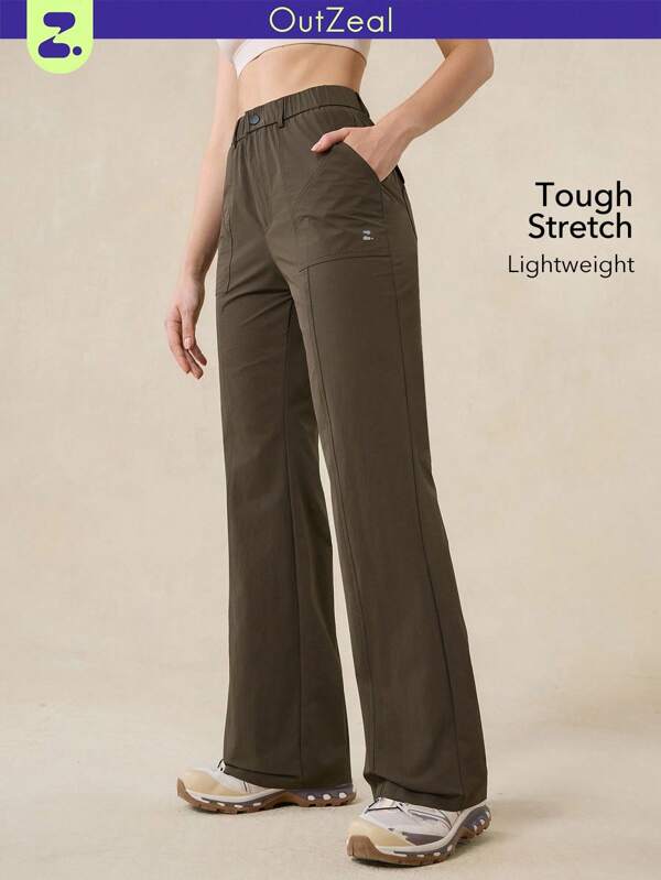 OutZeal Pantalones acampanados resistentes al agua y libres de PFAS con bolsillos elásticos para mujer, para senderismo y camping al aire libre