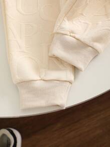 SHEIN Explorewe 2pcs/Set Young Girls Jacquard Knit Long Sleeve Casual Crew Neck Top And Elastic Cuff Pants Set, Autumn/Winter - Apricot - View 6