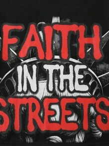 ROMWE MEN Street Life Camiseta de manga larga estampada para hombre, corte holgado y acortado - Negro - Ver 6