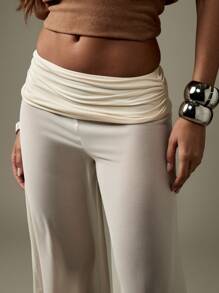 MISSGUIDED Quần Palazzo ống rộng cạp cao có cạp nhún, dáng suông, thoải mái khi đi biển, mặc đi chơi buổi tối, mặc đi biển, mặc đi tiệc, mặc đi chơi thường ngày - trắng - Xem 5