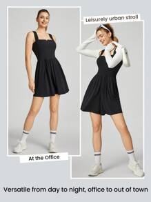 GLOWMODE FeatherFit™-Air Modal Pocket Ruched Sports Romper Daily Casual Summer Quick Dry Moisture Wicking - Black - View 6