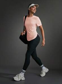 女士休闲运动网眼拼布圆领短袖 T 恤 - 珊瑚粉 - 查看 15