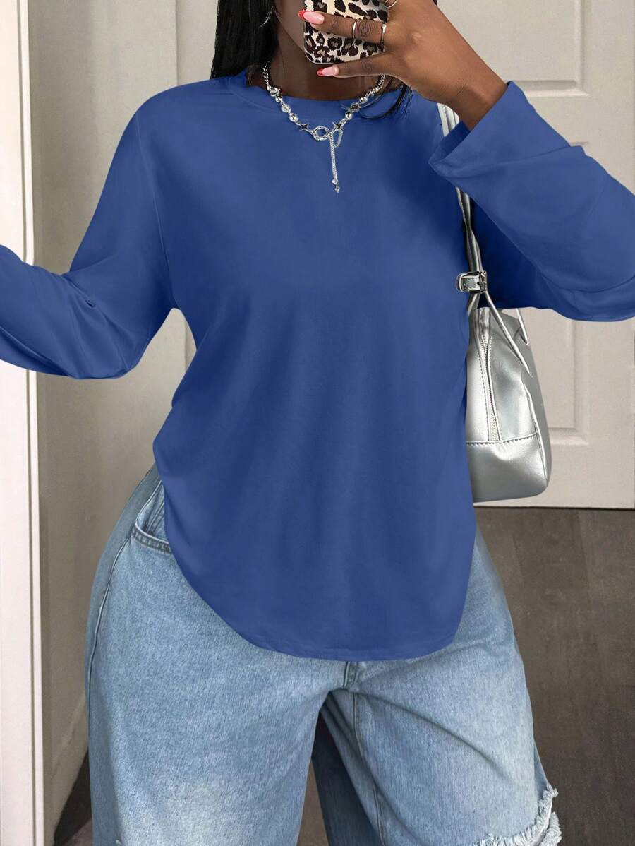 SHEIN BamGlam Einfarbiges, lässiges, bequemes und vielseitiges Langarm-T-Shirt für Frauen