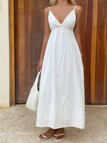 DAZY 女士蕾丝拼接吊带连衣裙，度假连衣裙 - 白色 - 查看 5