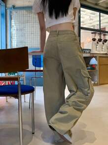 DAZY Women's Casual Korean-Style Denim Cargo Pants Women Jeans