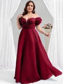 Coutiva 优雅落肩热格纹水钻深 V 领泡泡褶短袖摇摆舞会礼服，适合生日派对、毕业典礼、晚宴