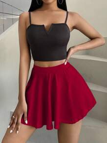 Zolique 女士休闲纯色手机口袋运动短裙 - 酒紅色 - 查看 5