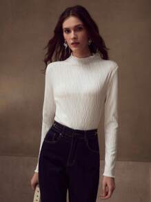 MOTF PREMIUM 纹理图案修身T恤 - 杏色 - 查看 5