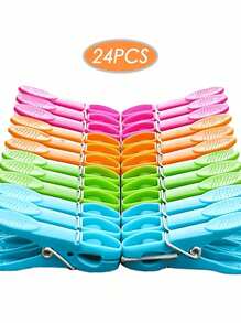SHEIN 24/48Pcs Colorful Plastic Clothespins Set – 73mm Heavy-Duty Spring Clips For Laundry, Socks, Towels & Clothes Drying | Strong Non-Slip Clothes Pegs For Indoor/Outdoor Use | Durable Air-Drying Clothespins (Random Colors, Bulk Pack)