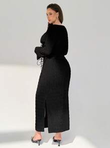 Auralis Plus-Size Ladies' Long Sleeve Suit, Ladies' Casual Suit, Black Suit, Blouse And Skirt Suit, Ladies' Two Pieces Suit,Fall Clothes For Women Lounge Sets For Women Rave Outfits Festival Going Out Outfits - Black - View 2