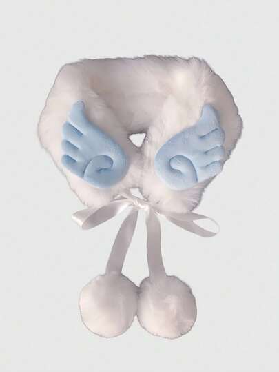 Anime 1pc White Kawaii Cute Fluffy Wings Pom Pom Pendant Scarf, Minimalist Fashion Personalized Tie Scarf, Suitable For School, JK, Anime, Casual, Commute