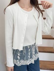 FRIFUL Women's Casual Versatile Solid Color Front Button Blouse With Lace Patchwork Camisole 2 Pieces Set Lounge Sets For Women - White - View 3