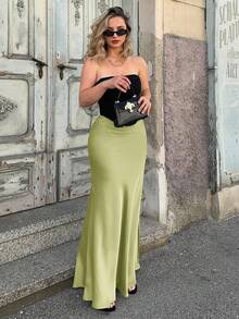 Jeta Ari 女式纯色长款鱼尾裙超长女装 - 橄欖綠 - 查看 6