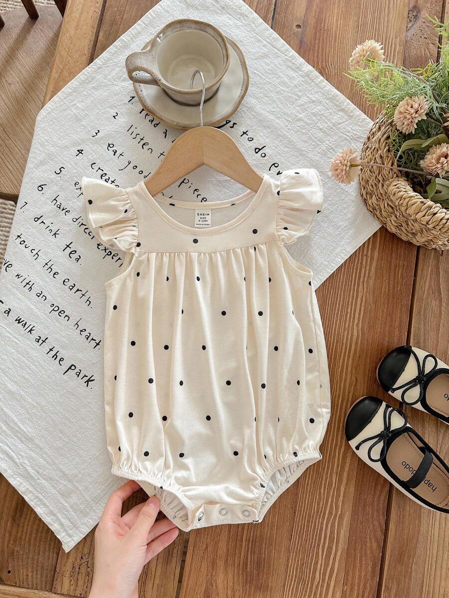 Newborn Baby Girl Cute Summer Casual Floral Pattern Romper With Flutter Sleeves